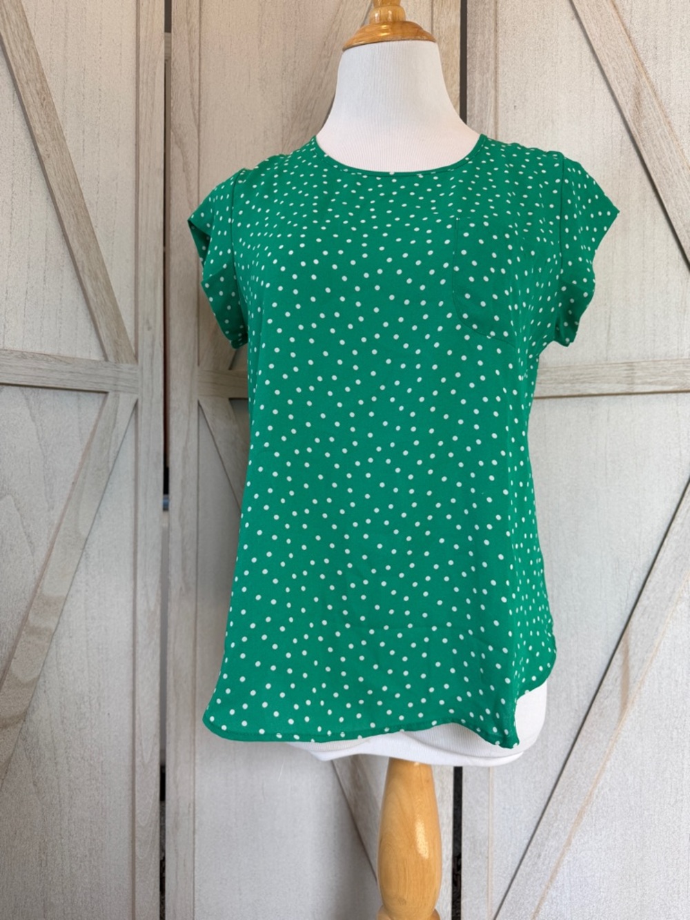 Lily White Green Polka Dot Cap-Sleeve Blouse